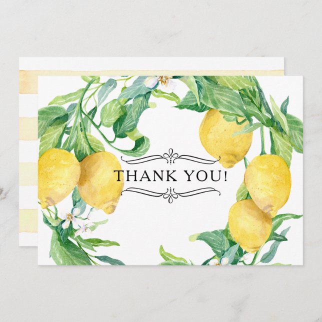 Horizontal Lemon Floral Thank You Notes Citrus Art Invitation (Front/Back)
