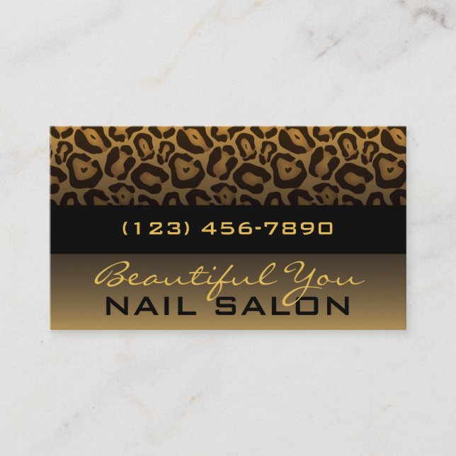 Horizontal Leopard Print Elegant Business Card (Front)