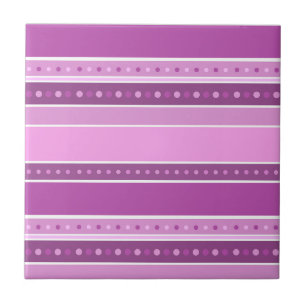 Horizontal lilac pink stripes with polka dot decor ceramic tile