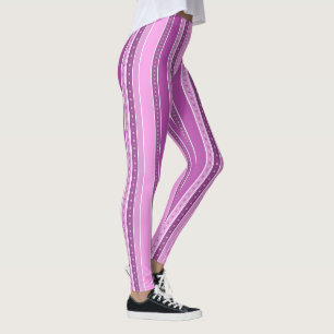 Horizontal lilac pink stripes with polka dot decor leggings