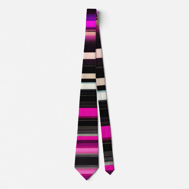 Horizontal Lines Black Pink Amou Geometric Pattern Tie (Front)