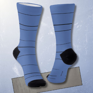 Horizontal lines, black stripes on blue socks