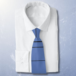 Horizontal lines, black stripes on blue tie