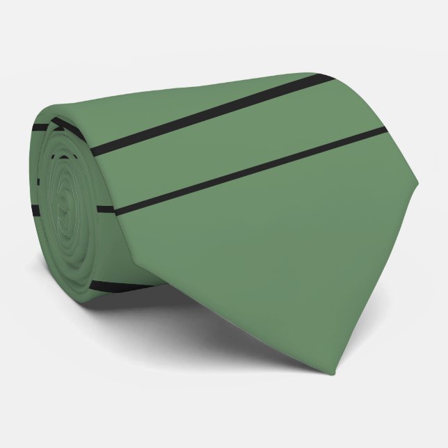 Horizontal lines, black stripes on green tie (Rolled)