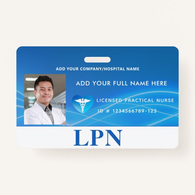 Horizontal LPN License Practical Nurse, Photo ID ID Badge (Front)