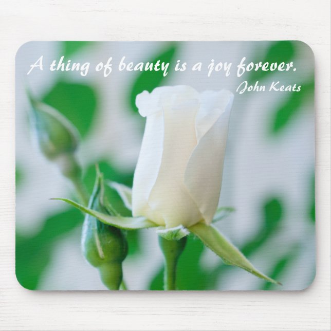Horizontal Mousemat White Rose & Keats Quote (Front)
