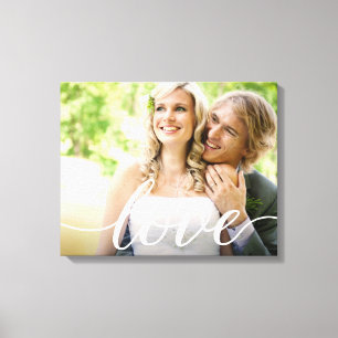Horizontal Newlyweds Wedding Photo Love script Canvas Print