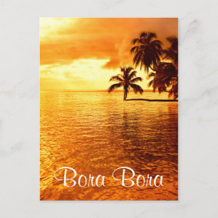 Horizontal palm tree sunset on Bora Bora Postcard