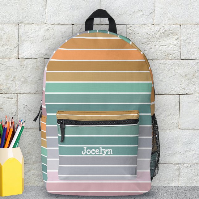 Horizontal Pastel Peach Teal Purple Green Striped  Printed Backpack (Creator Uploaded)
