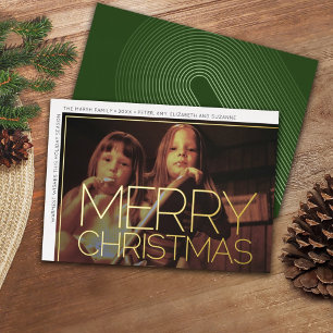 Horizontal Photo - Arch Green Huge Merry Christmas Foil Holiday Card