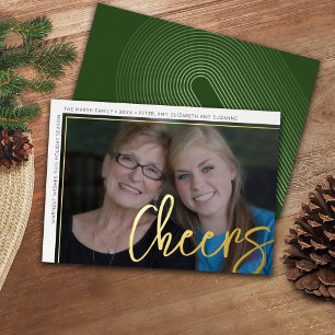 Horizontal Photo - Arch Green - Huge Script Cheers Foil Holiday Card