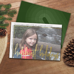 Horizontal Photo Arch Green Huge Script Happiest Foil Holiday Card