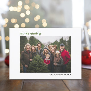 Horizontal Photo Christmas Green plaid Happy Holiday Card