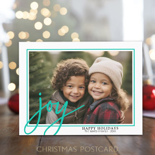 Horizontal Photo - large Joy Script white border - Holiday Postcard