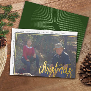 Horizontal Photo - MCM Arch Green Merry Christmas Foil Holiday Card
