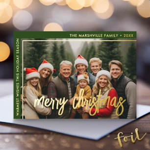 Horizontal Photo - Merry Christmas Script Gold Foil Holiday Card