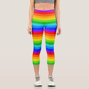 Horizontal Rainbow Stripe Pattern Capri Leggings