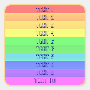 Horizontal Rainbow Stripes Personalised Typography Square Sticker
