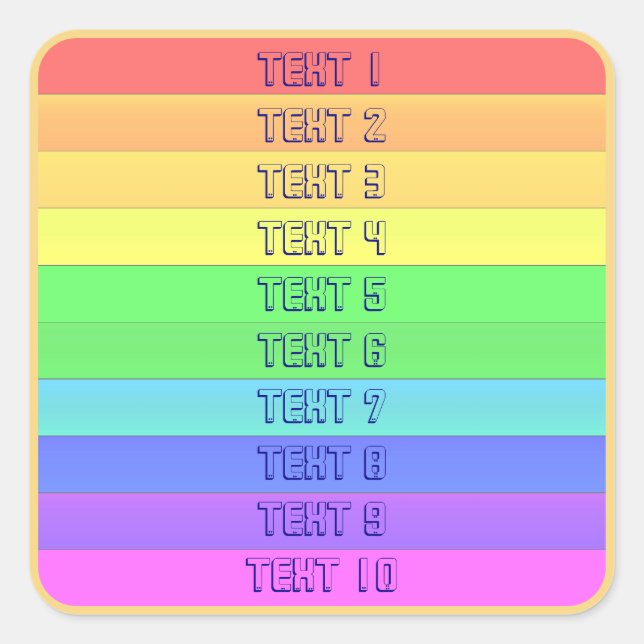 Horizontal Rainbow Stripes Personalised Typography Square Sticker (Front)