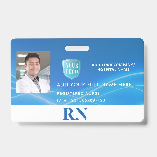 Horizontal Registered Nurse,LPN Photo ID with Logo Badge (Front)