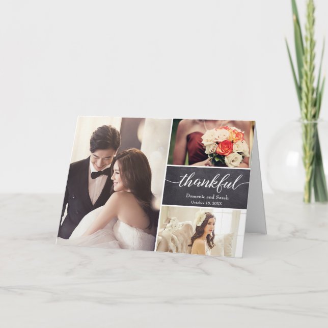 Horizontal Rustic wedding thank you photo collage Card (Front)