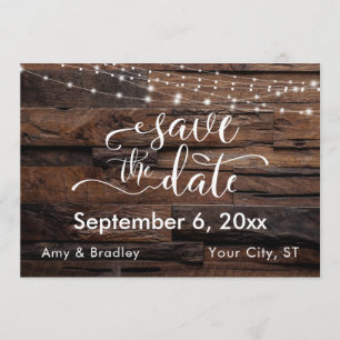 Horizontal Rustic Wood & Lights Save the Date