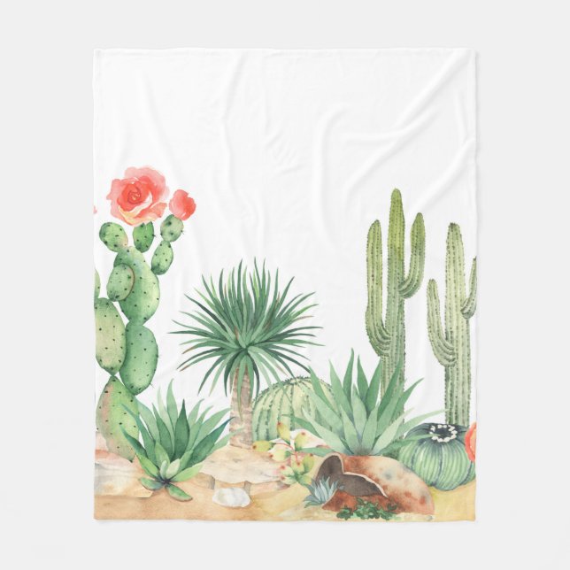 Horizontal seamless pattern with blooming cacti, s fleece blanket (Front)