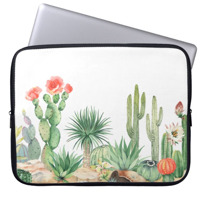 Horizontal seamless pattern with blooming cacti, s laptop sleeve (Front)