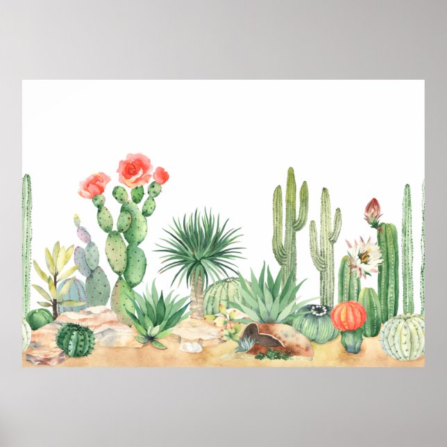 Horizontal seamless pattern with blooming cacti, s poster (Front)