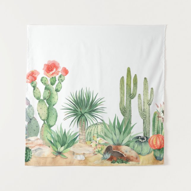 Horizontal seamless pattern with blooming cacti, s tapestry (Front)