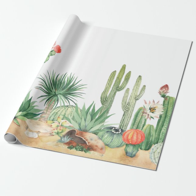 Horizontal seamless pattern with blooming cacti, s wrapping paper (Unrolled)
