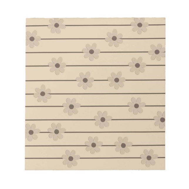 Horizontal Stripe Brown Khaki Flower Y2K Pattern Notepad (Front)