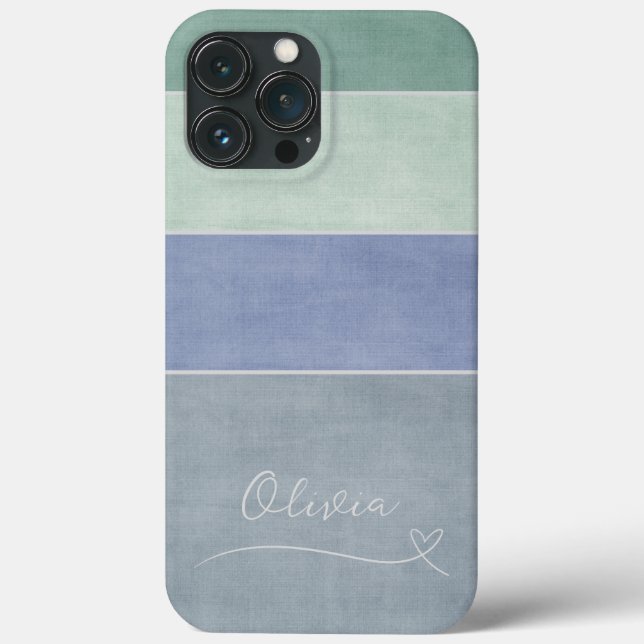 Horizontal Stripe Green, Blue & Grey Personalised Case-Mate iPhone Case (Back)