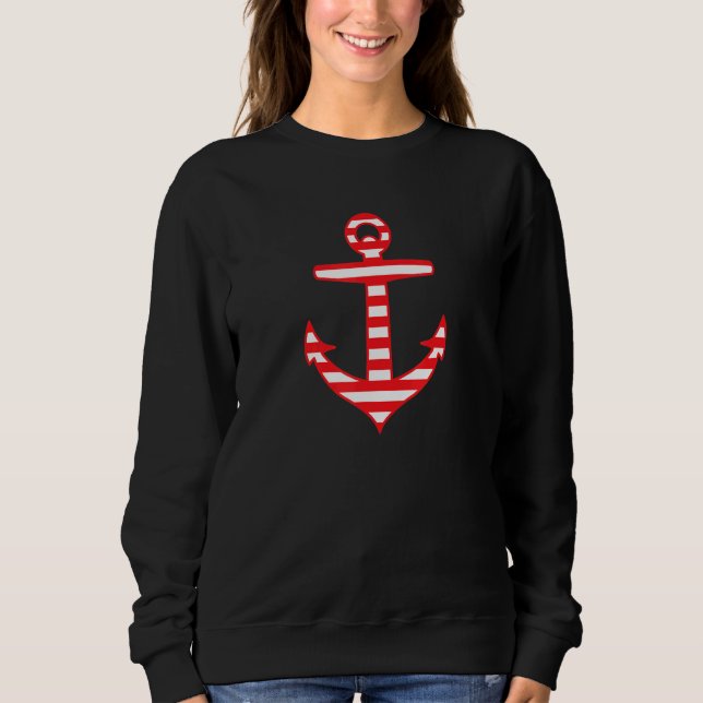 Horizontal Striped Anchor    Nautical Sweatshirt (Front)