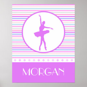 Horizontal Stripes Ballerina Dancer with Monogram Poster