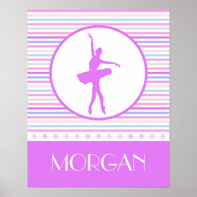 Horizontal Stripes Ballerina Dancer with Monogram Poster (Front)