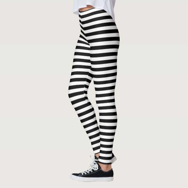 Horizontal Stripes Black White Leggings (Left)