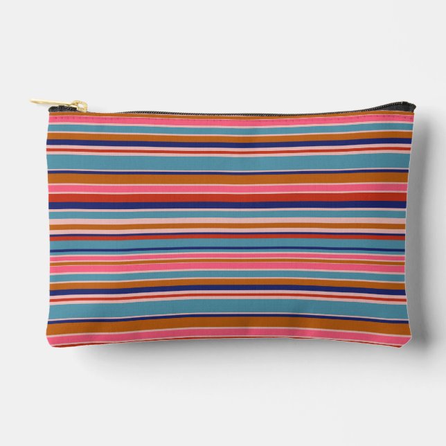 Horizontal stripes blue pink terracotta retro  accessory pouch (Front)