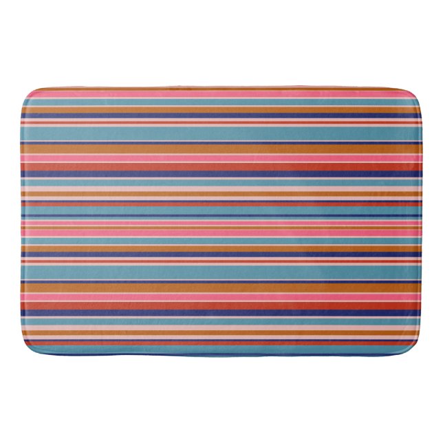 Horizontal stripes blue pink terracotta retro  bath mat (Front)