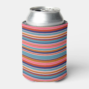 Horizontal stripes blue pink terracotta retro  can cooler