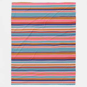 Horizontal stripes blue pink terracotta retro fleece blanket