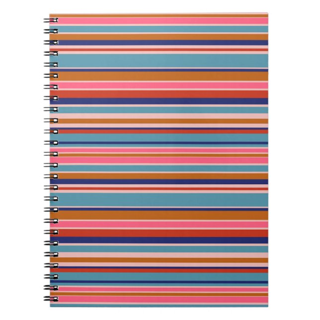 Horizontal stripes blue pink terracotta retro  notebook (Front)