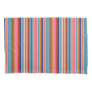 Horizontal stripes blue pink terracotta retro  pillowcase