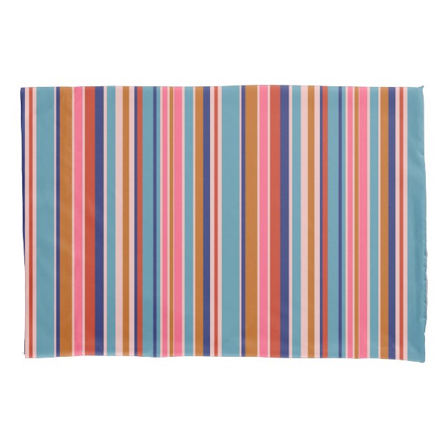 Horizontal stripes blue pink terracotta retro  pillowcase (Front)