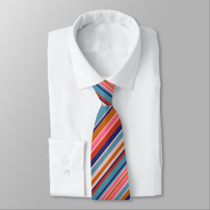 Horizontal stripes blue pink terracotta retro  tie