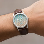 Horizontal Stripes Brown & Blue Monogram Watch<br><div class="desc">A stylish watch with horizontal stripes in brown,  beige and blue in a modern minimalist design style with a touch of beach vibes.</div>