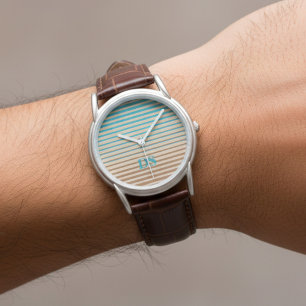 Horizontal Stripes Brown & Blue Monogram Watch