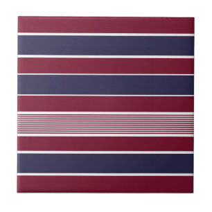 Horizontal stripes, burgundy, navy blue, white ceramic tile