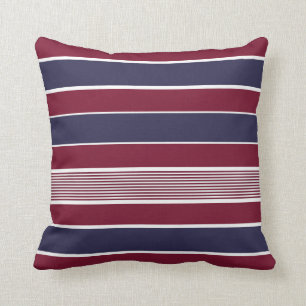 Horizontal stripes, burgundy, navy blue, white cushion
