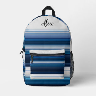 Horizontal Stripes in Blue White and Grey Printed Backpack